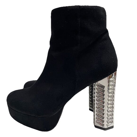 Charlotte Russe 8 Black Platform Boots Disco Heel Vegan Suede Womens Booties - Picture 1 of 10